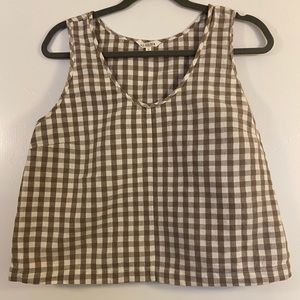Ali Golden Linen Gingham Tank Top, Size Small